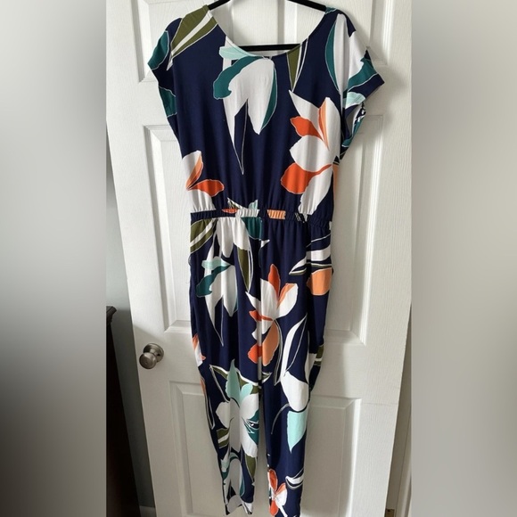 Cuddl Duds Flexwear Short Sleeve Jumpsuit Floral Navy Multicolored Sz M - Picture 5 of 7
